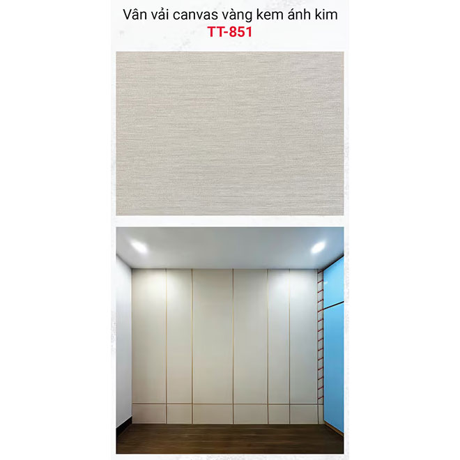 Tấm Ốp Than Tre Vân Vải Canvas Vàng Kem Ánh Kim TT-851